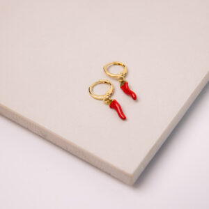 Add spice to your jewelry collection with these Hoops Gold-Filled 18K Earrings with Red Chili Peppers.