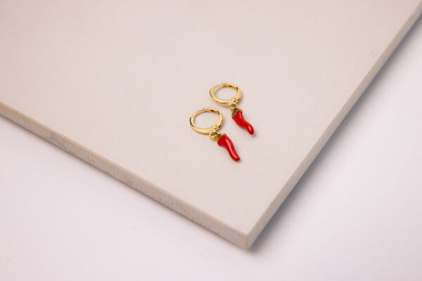 Add spice to your jewelry collection with these Hoops Gold-Filled 18K Earrings with Red Chili Peppers.