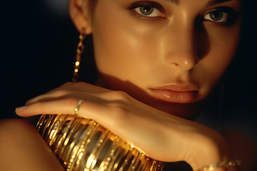 A radiant collection of gold cuff bracelets adorned with different precious gemstones, representing the personalization and luxury of Joias and More jewelry.