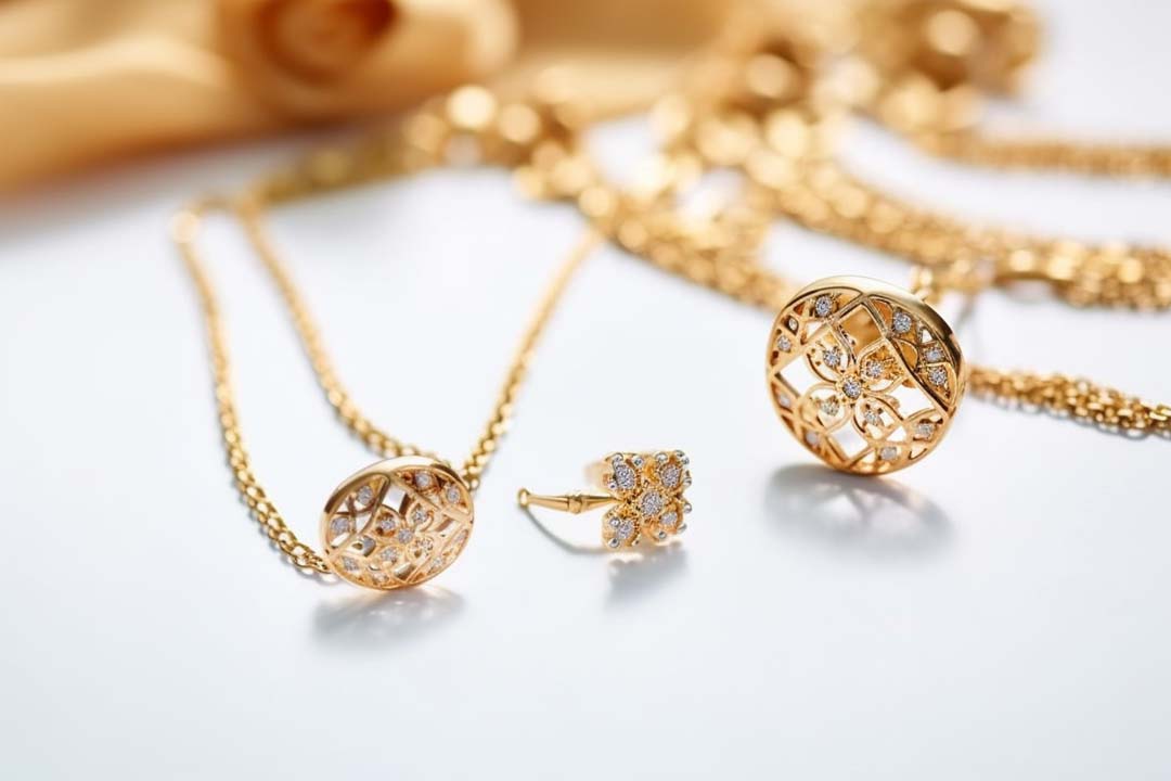 Collection of gold verrmeil jewelry pieces from Joias & More