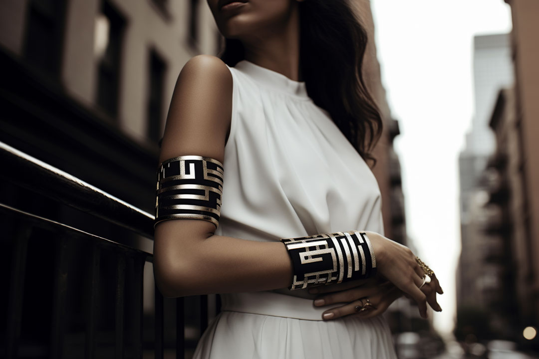 Female hand elegantly adorned with a stack of bangles,